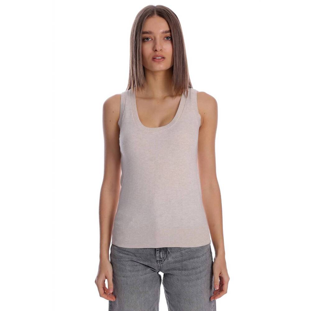 NEW MINNIE ROSE supima cotton cashmere scoop neck tank top in brown sugar